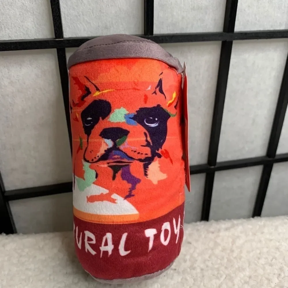 NEW Scirokko Plush Squeaky Beer Can Dog Puppy Play Toy Orange
